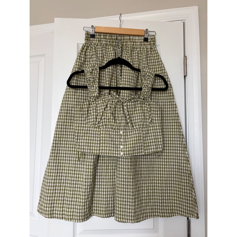 Olive Gingham A-Line Skirt Set - Women